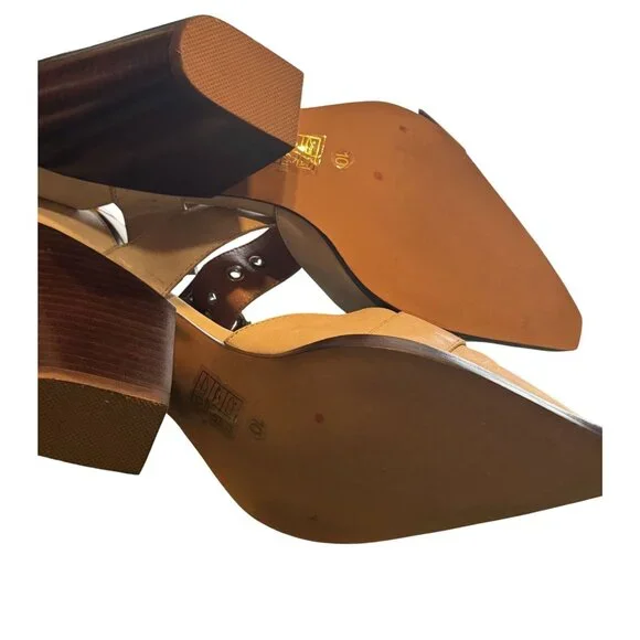 Jeffrey Campbell Free People Beige Buckled Heels Hendrix Silver Accents Size 10 - Picture 9 of 9